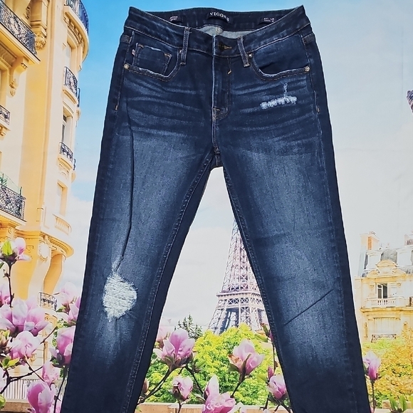 Vigoss Distressed Dark Wash Skinny Jeans‎ Size 27 - Picture 2 of 7